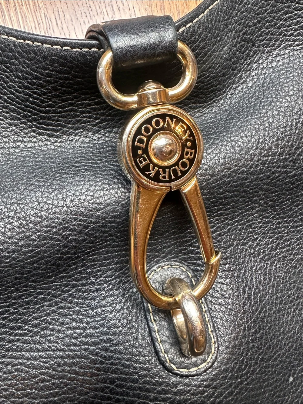 Dooney & Bourke Black Leather Shoulder Bag with Gold Hardware